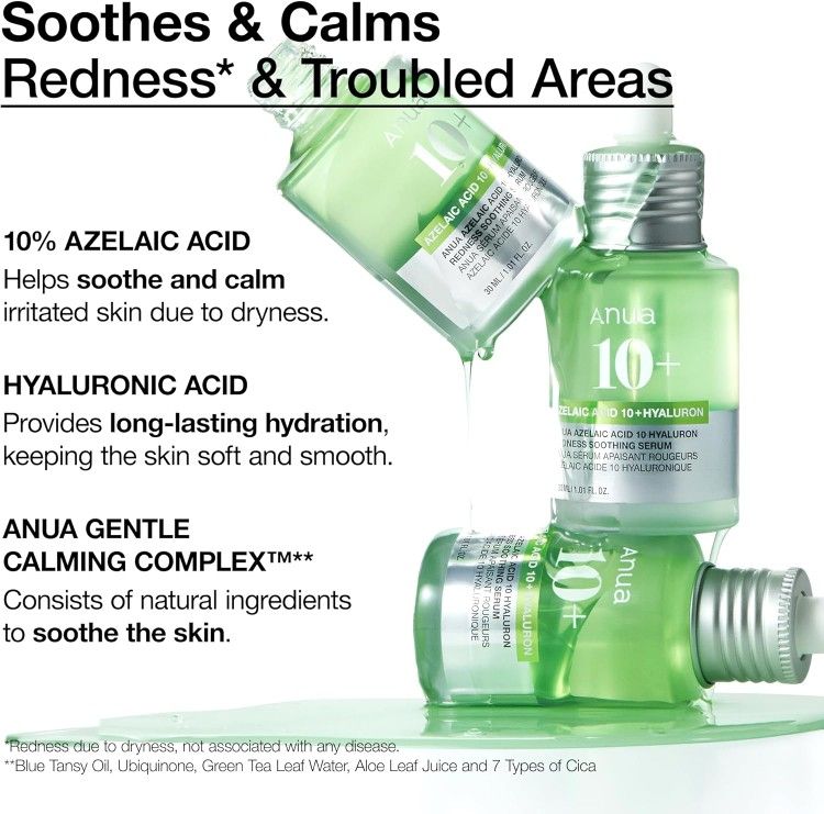 Anua – Azelaic Acid 10 Hyaluron Redness Soothing Serum (30ml)