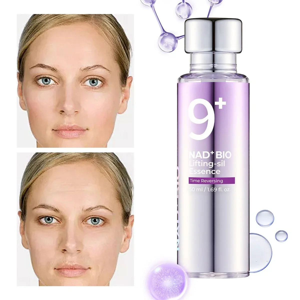 NAD+ BIO Lifting-sil Essence for time-reversing skincare with before and after results