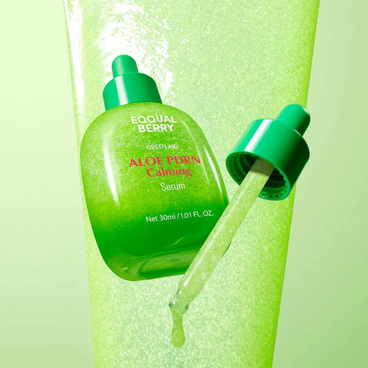 EQOAL BERRY Aloe PDRN Calming Serum with dropper, green skincare essence for soothing and hydration