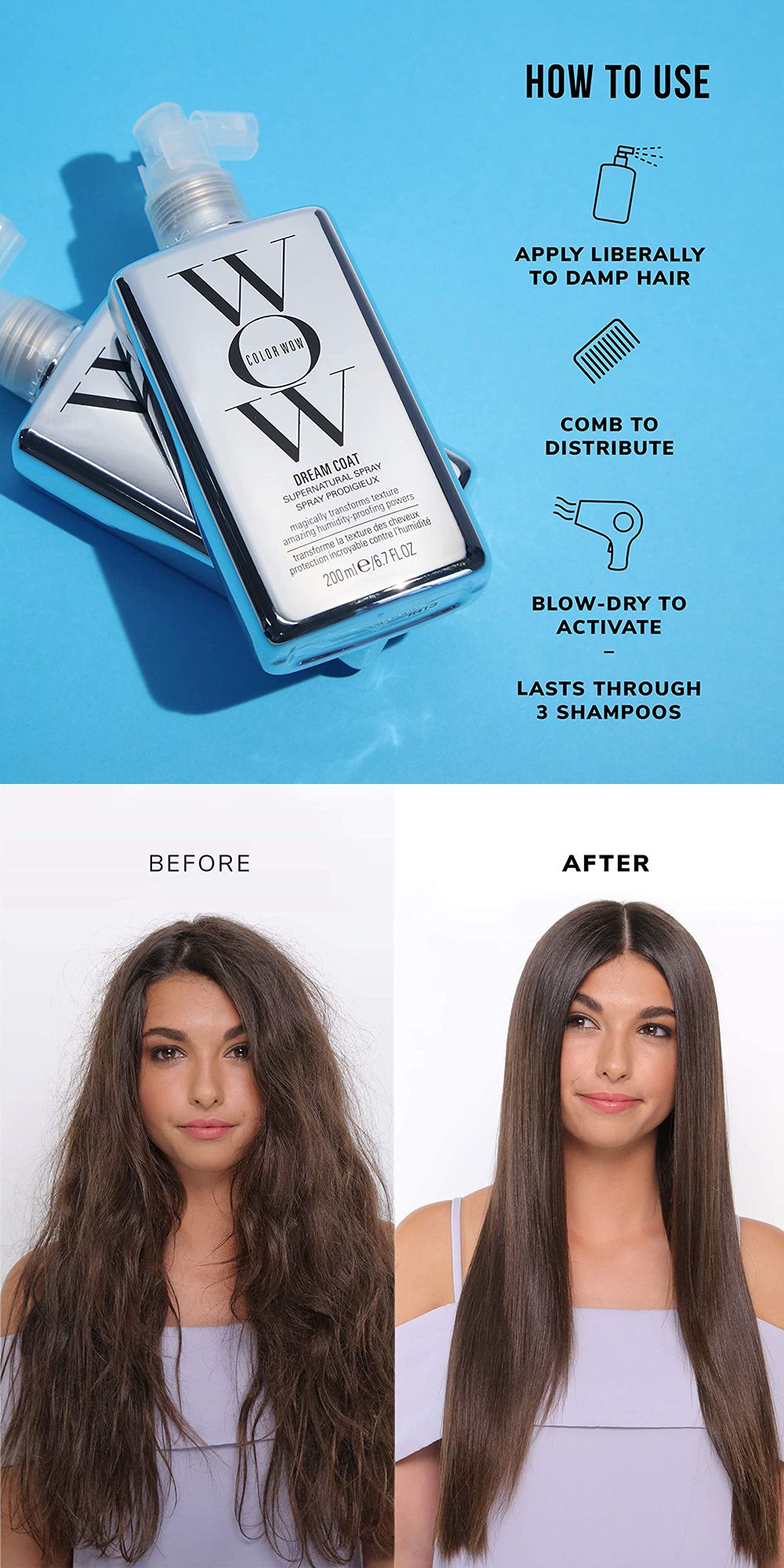 Color Wow Dream Coat Supernatural Spray | Anti-Frizz Treatment for Humidity-Proof, Sleek Hair (200ml)