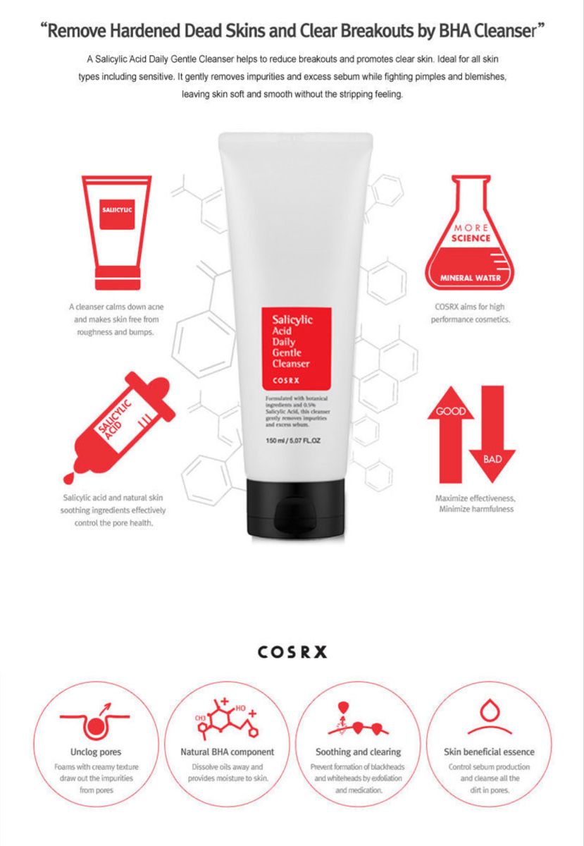 COSRX Salicylic Acid Daily Gentle Cleanser | Acne-Fighting Foaming Cleanser for Oily & Sensitive Skin 50ml