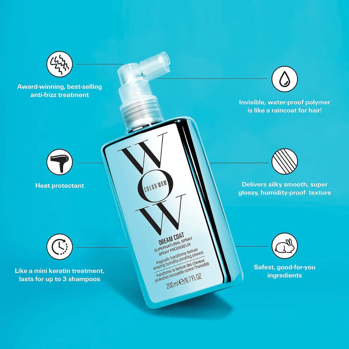 Color Wow Dream Coat Supernatural Spray | Anti-Frizz Treatment for Humidity-Proof, Sleek Hair (200ml)