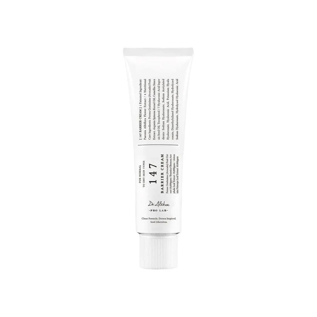 Dr. Althea 147 Barrier Cream for normal to dry skin, featuring clean formula with hyaluronic acid and botanical extracts