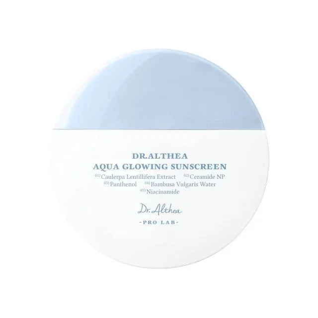 Dr. Althea Aqua Glowing Sunscreen with ceramide, niacinamide, and panthenol for radiant skin protection