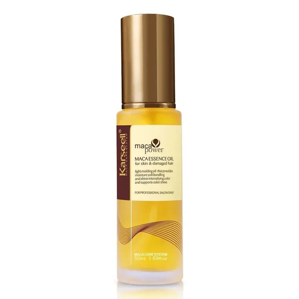 Karseell Maca Essence Oil for skin & damaged hair, 50ml bottle with gold cap, moisturizing treatment