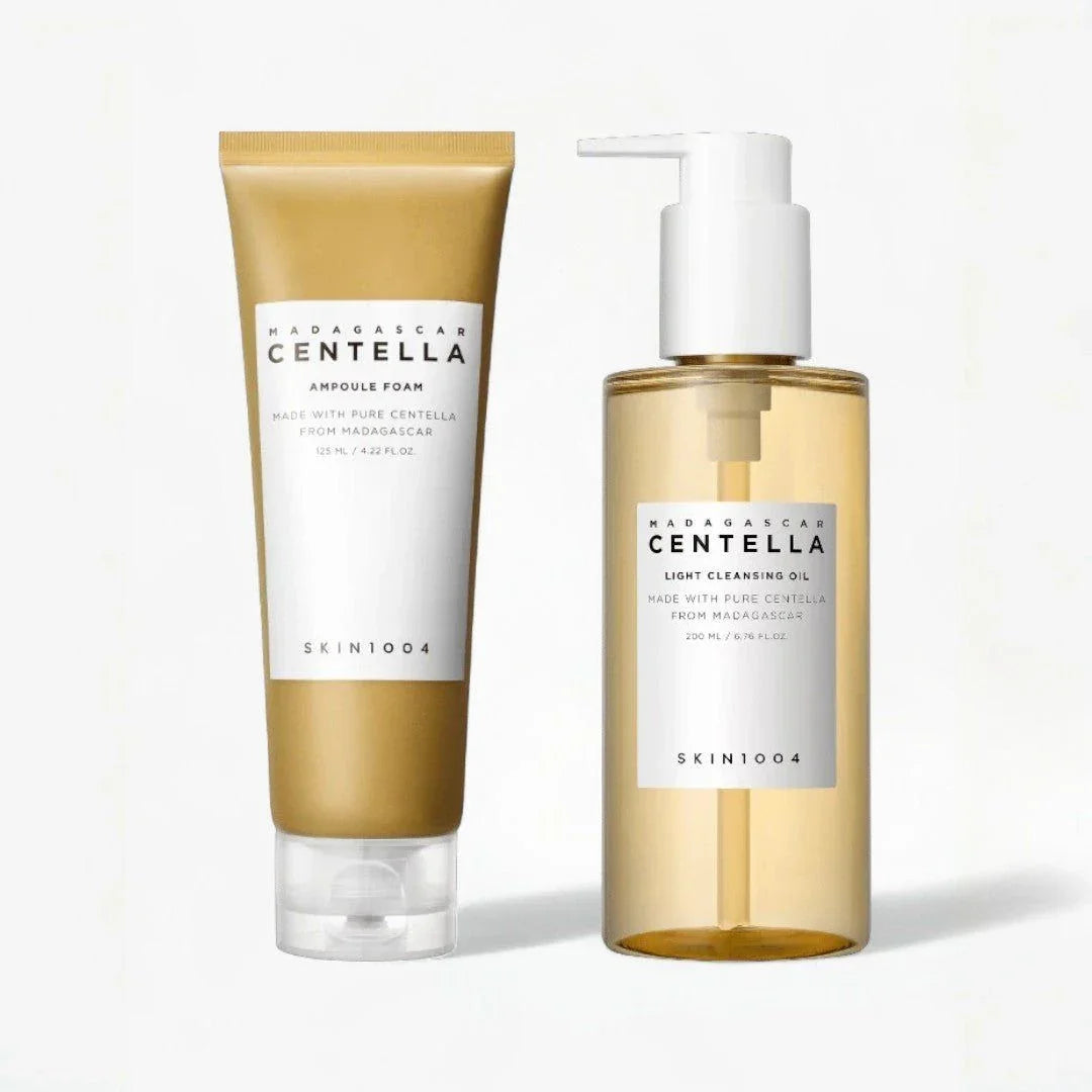 Madagascar Centella skincare duo: ampoule foam and light cleansing oil for healthy glowing skin