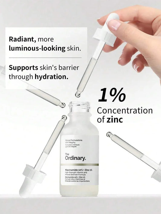 The Ordinary Niacinamide 10% + Zinc 1% serum for radiant, hydrated skin with 1% zinc concentration
