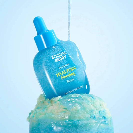 Blue Hyaluronic Acid Serum in dropper bottle with glowing texture, ideal for hydration and glowing skin care routine