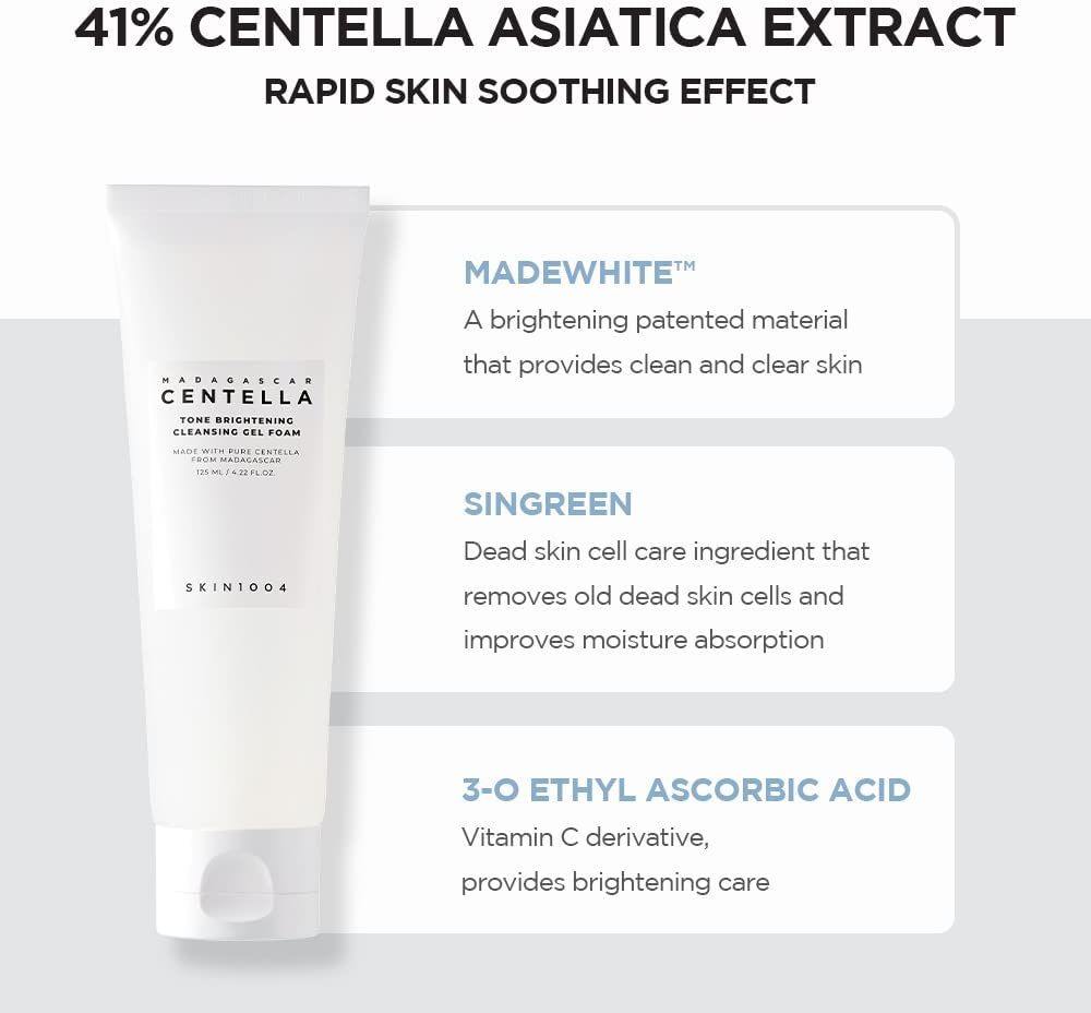 SKIN 1004 Madagascar Centella Tone Brightening Cleansing Gel Foam | Gentle Exfoliating Face Wash for Radiance