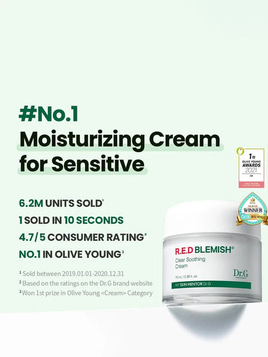 Dr.G R.E.D Blemish Clear Soothing Cream | Calming Moisturizer for Acne-Prone & Sensitive Skin (70ml)